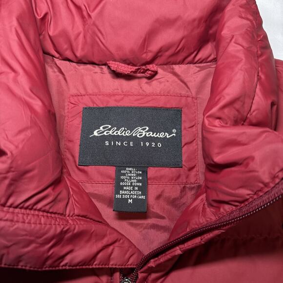 Eddie Bauer Goose Down Puffer Vest Womens M Maroon Full Zip Collared EB700 Fill - Picture 2 of 16